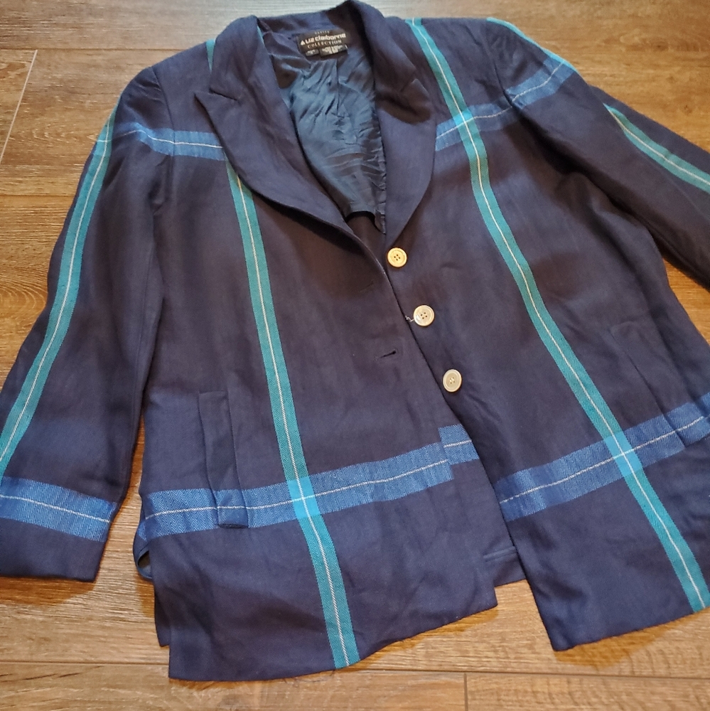 Vintage Liz Claiborne Navy and Teal Striped Blazer